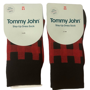 Tommy John 2 Pairs Of Kids Stay Up Dress Socks Black Red Plaid Size 3.5 - 5
